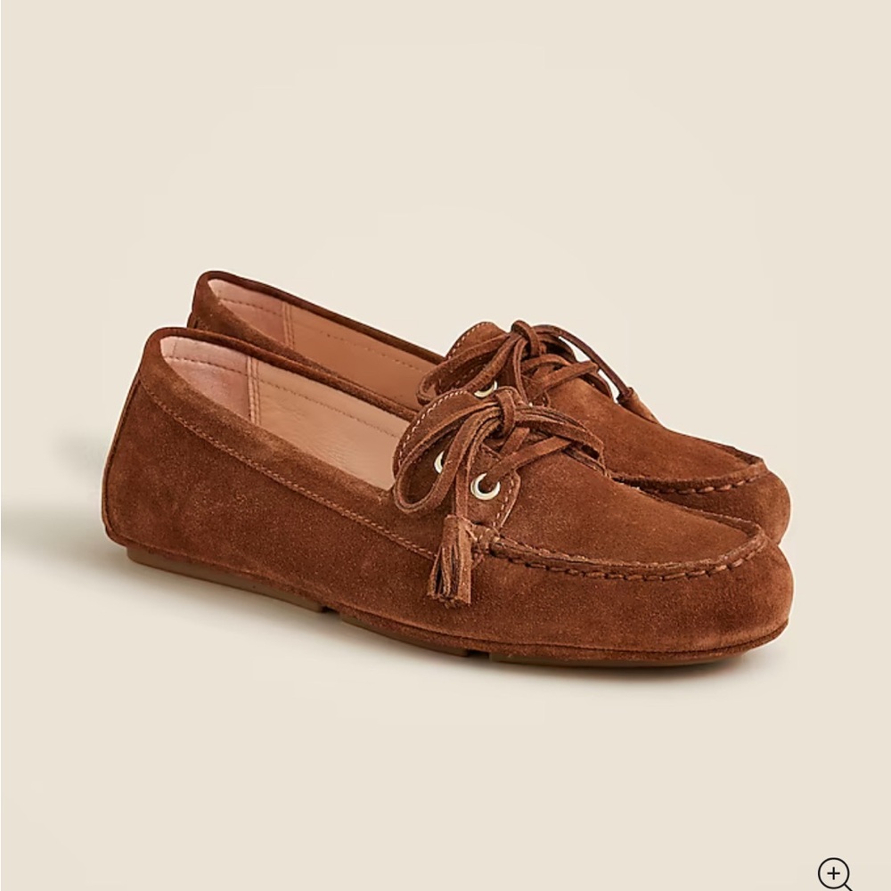 JCREW Driving Loafers Brown Suede w Gold Hardware size 9 BNWT